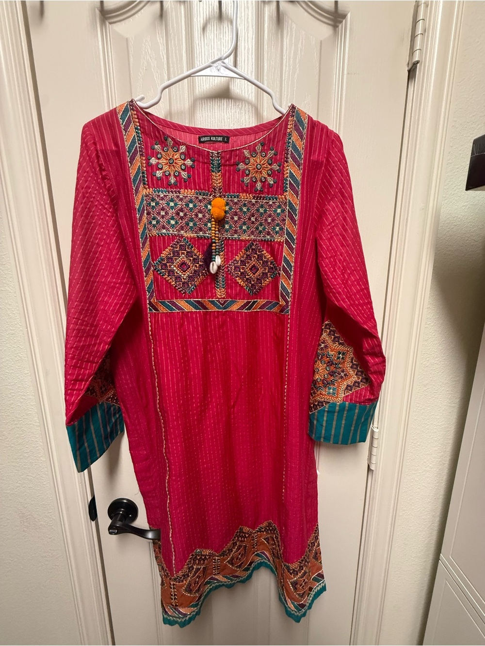 Embroidered Red Boho Tunic Top